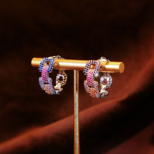Sequito Đồ Trang Sức mạ vàng sang trọng Micro Pave Đầy Màu Sắc Aaaaa đá Cubic Zirconia hình học rỗng Phụ Nữ Cưới vòng tròn Bông Tai Se1072