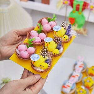 Easter Chick Set Includes Soft Yellow Mini Fluffy Chenille Chicks Chicken Coop and Egg for Easter Party Decor Basket Stuffers