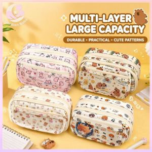 Haikyuu Capybara Pencil Case Anime Canvas PVC Large Capacity Multi Layer Student Stationery