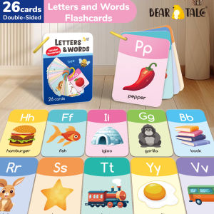 BEAR TALE Alphabet and Word Flashcards Double-Sided Interactive Learning Cards with Clips Childrens Learning Flashcards Preschool Education 26Cards