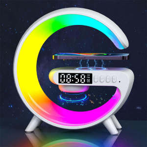 RGB light Bluetooth speaker can connect to mobile phone and computer with 9 colors RGB light support wireless charging alarm clock play music from TF card