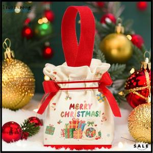 [liujinpeng] Christmas Canvas Drawstring Bag Christmas Candy Gift Packaging Bag Cartoon Handbag For Apple DIY New Year Xmas Home Party Supply