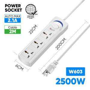 Mitsushi 2500W 2M Socket Universal Outlet Extension Cord Power Socket Power Extension Outlets Charger Power Strip