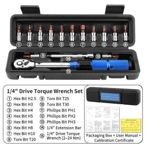 LGJGHJG 1/4 Inch Torque Wrench Double-direction Ratchet 2-24N.m Ratchet Torque Wrench Set Adjustable Extended Extension Rod Ratchet Socket Spanner Mountain Bike