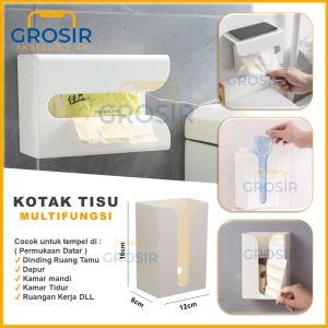 Kotak Tisu tempel dinding wadah tissue multifungsi cocok untuk tempat remot tv ac aksesoris mini serbaguna pasang di tembok permukaan datar