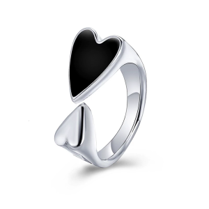 Elegant Adjustable Heart Open Ring Alloy Gift Trendy Womens Accessories Stylish Accessory For Night Event