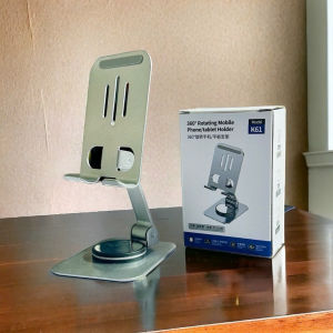 Giá đỡ điện thoại và máy tính bảng K61 360 độ xoay thiết kế kim loại mặt bàn gỗ.