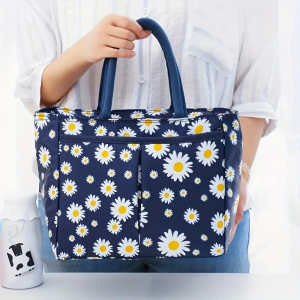 Large Capacity Daisy Bento Bag Reusable Cute Tote Lunch Box For Teenagers And Workers At School Classroom Canteen Back To School Leakproof Cooler Lunch Bags For Work Office Travel School Picnic
