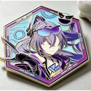 Silver Wolf Trendy Metal Enamel Pin Hexagon Shape Gold Border Anime Game Brooch Versatile Chest Pin Souvenir Gift for Friends Cosplay Fans