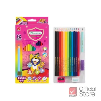 Master Art สีไม้ 24 สี รุ่น Super Bright ซุปเปอร์ไบร์ท ดินสอสีไม้ แท่งยาว สีสะท้อนแสง จำนวน 1 กล่อง