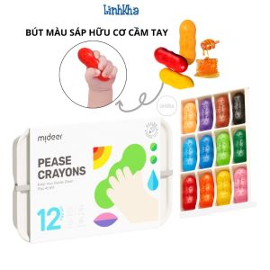 Bộ 12 Bút Màu Hữu Cơ Làm Bằng Sáp Ong Hình Hạt Đậu Cầm Tay - Mideer Peas Crayons - 12 Colors