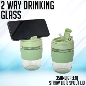 WPS 350ml/500ml Reusable 2 Way Drinking Glass Cup Mug W/ Lid Straw Handle & Protective Sleeve For Coffee & Juice