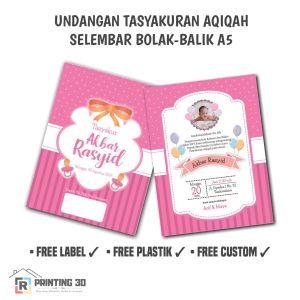 Undangan Tasyakuran Aqiqah Ukuran A5 Murah Kekinian Bahan Kertas BC 200gsm Free Plastik Opp
