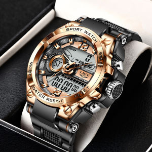 LIGE Dual Time Men Watch Fashion Multi Function Calenda Luminous Digital Wrist Watch