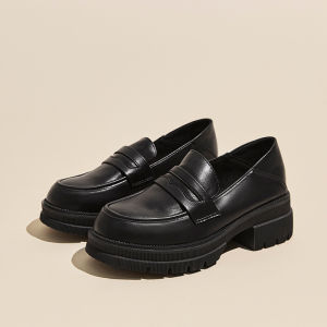 [Free Shipping] WomenS High-Heeled Leather Shoes 2026 New Spring/Autumn Collection Chunky-Heeled Platform Loafers Retro Soft Leather Flats