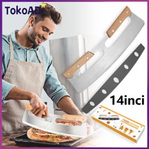 14inci Pisau Pemotong Pizza/Dough/Pastry Rocker Stainless Pizza Cutter Dengan Cover