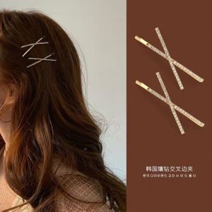 good 999 Fashion temperament cross word shiny zircon girl temperament hairpin for women J002