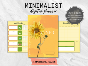 Digital Planner Hyperlinked Minimalist planner calendar 2024 - 2027 Monthly Weekly Daily Saving Study Entertainment list Tracker PDF Template