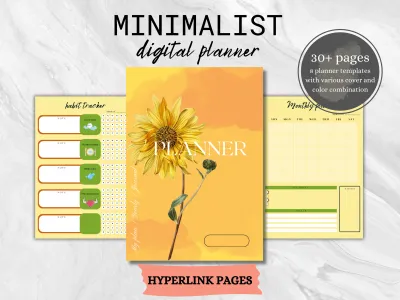 Digital Planner Hyperlinked Minimalist planner calendar 2024 - 2027 Monthly Weekly Daily Saving Study Entertainment list Tracker PDF Template