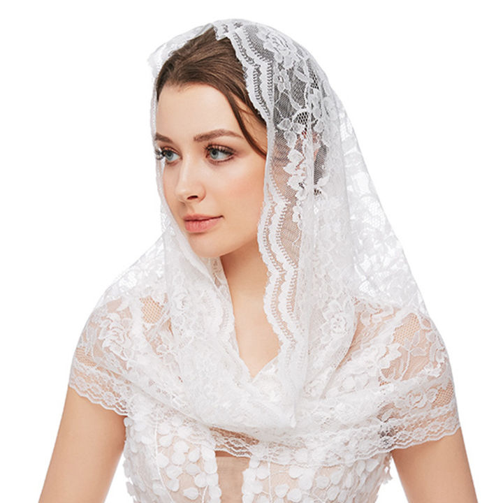 Lace Mantilla Infinity Veil Beautiful Floral Design Head Covering for ...