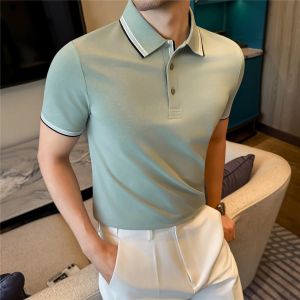 Cotton Men’S Slim Fit Polo Shirt With Contrast Collar – Premium Business Casual Top In White Black Pink Mint Green Blue