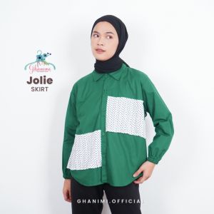 Ghanimi - Jolie Shirt / Kemeja Polos Polkadot Baju Basic Motif Wudhu friendly Fit Hitam Muslim Ruffle Atasan Wanita
