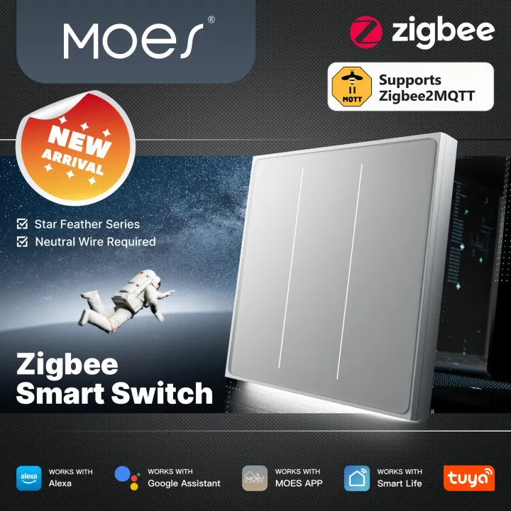 (New Product) MOES Tuya ZigBee Star Feather Series Smart Touch Switch With Neutral Light Scene 2in1 APP Remote Control with Alexa Google Home