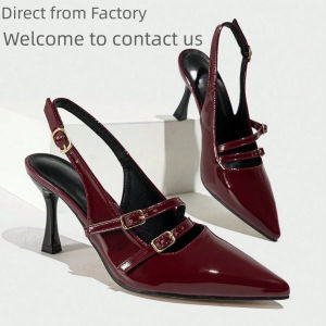 [Free Shipping] New Pointed-Toe Wine-Red Stiletto Heels Versatile Kitten Heels Elegant Mules And Strappy High-Heeled Sandals