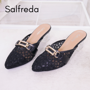 Sepatu Sendal Pesta Wanita Sandal Kondangan Mewah Korea Brukat Hak Hag Kaca Heels Hak 5 cm DV28002