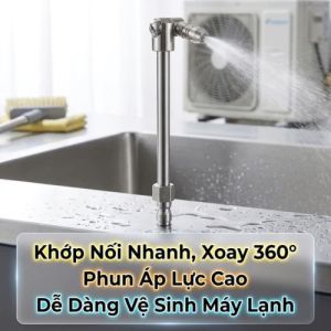 Cần Nối Dài Xịt Rửa Máy Lạnh Xoay 360 Độ 16cm Gắn Máy Áp Lực Cao Kết Nối Nhanh 1/4" Vòi Phun Góc Rộng 25 Độ Inox Bền Bỉ