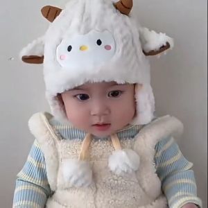 Infant Cozy Fluffy Sheep Hat Wind Resistant Ear Protection Plush Warm Cap for Toddler Daily Outdoor