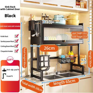 Metal Dish Cabinet Rack The Sink Rack Dustproof Drain Rack With Cover Plate (Cabinet Door)