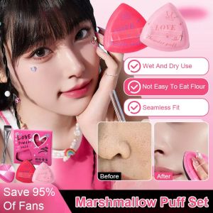 Cotton Candy Powder Puff Set Skin-friendly Easy Use Not Eat Powder Large Triangular Powder Puff For Makeup Beginners