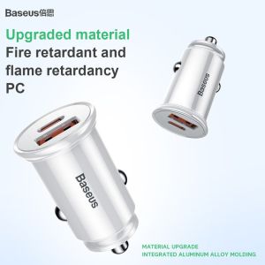 Car Charger Mobil 2 Ports With USB Type C Pd Cable Fast Charging Quick Charge 3.0