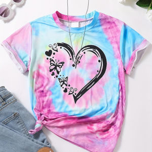 [Local Stock] VCC Girl Clothes Child T-Shirt Short Sleeve Heart Print Tie Dye Girl T-Shirt Top Casual Tees Kids Summer Clothes Childrens Clothing