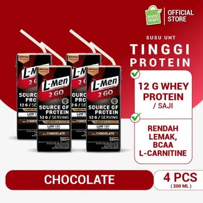 L-Men UHT 2GO Chocolate 200ml x 4 Tetrapack- 12g Whey Protein – Dilengkapi L-Carnitine & Rendah Lemak