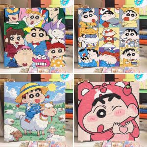 AOJU พครอสติสคริสตัล Shin-chan Sanrio Kitty ภาพวาดเพชร ภาพวาดเพชร DIY ภาพวาดเพชร/ภาพปักเพชร/ภาพวาดปักเพชร ภาพติดเพชรพร้อมกรอบรูป 17X17/20X20CM Zanzancc