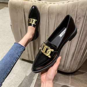 IELGY Loafers 2024 New Metallic Retro British Style Slip-on Leather Shoes Flat Womens Plus Size
