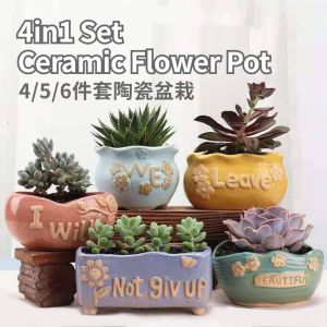 4/5/6 in1 Set Ceramic Flower Pot Succulent Plant Vase Garden Pasu Bunga