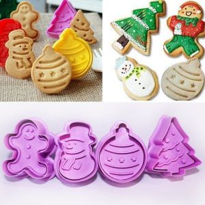 CUTE ELVES Decorating Plunger Gingerbread Man Fondant Christmas Cookie Cutter Cake Mold Baking Mould