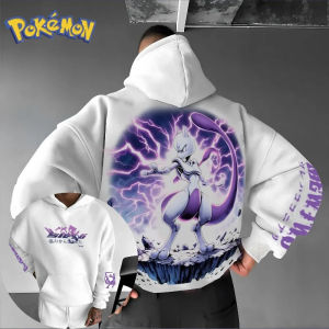 2025 New Pokémon Anime Mewtwo Front and Rear Printed Hoodie for Men and Women Autumn/Winter New Harajuku Large Size Casual Trend Sweater