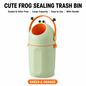 【Pure Care】 Cute Character Sealed Trash Bin Large Capacity Odor Control Waste Bin One Hand Rotating Lid for Home