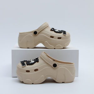 [Free Shipping] Summer Womens Non-Slip Fashionable Simple Cartoon Breathable Half-Slip Cute High-Heeled Clogs Lightweight