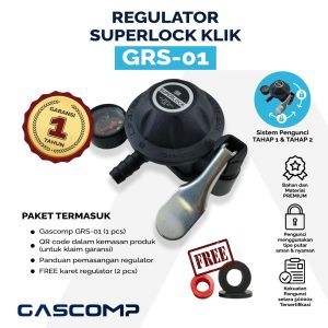 GASCOMP - Regulator Superlock Klik (GRS-01) Regulator Gascomp Anti Bocor Regulator Tekanan Rendah Regulator Pasti Aman