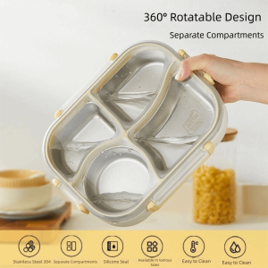 DSFSI Sealed Lunch Box Stainless Steel Divided Lunch Container Portable Detachable Tray Kids Lunch Box