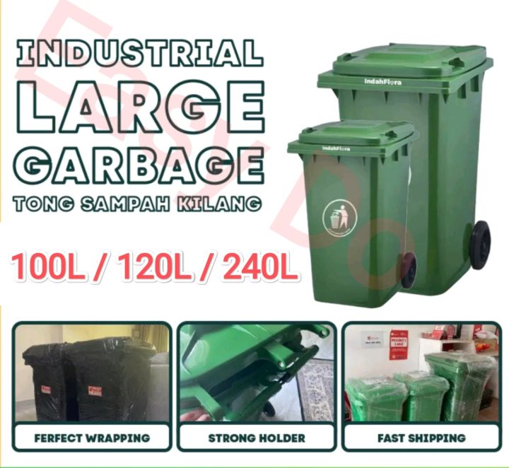 100L / 120L / 240L Big Green Dustbin / Green Plastic Dustbin / Tong ...