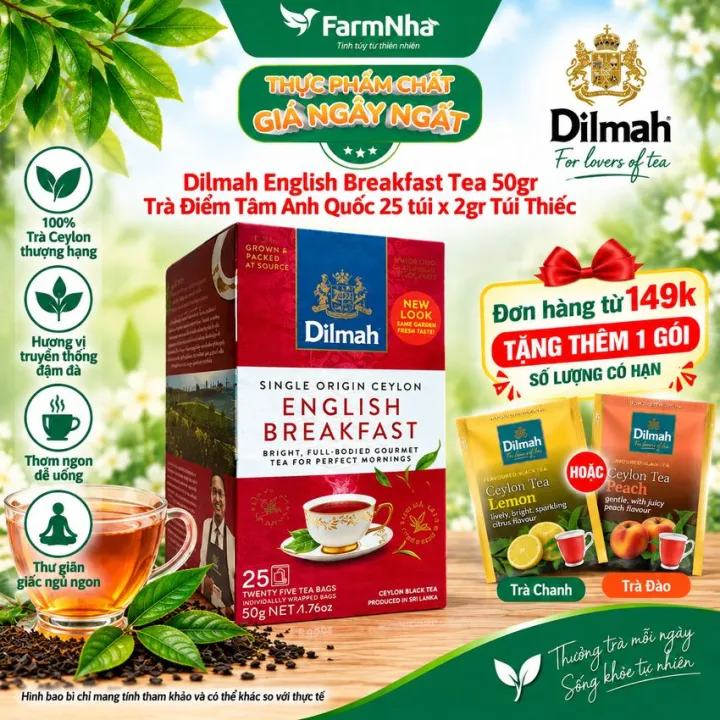 Trà Dilmah English Breakfast Tea 50g 25 túi x 2g Túi thiếc - Trà Buổi Sáng Anh Quốc, Sri Lanka