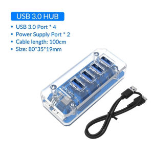 Kebememe Hub USB Trong Suốt 4 Cổng USB3.0 Bộ chuyển đổi tốc độ cao Splitter Với cổng Micro USB Cho Máy Tính Xách Tay PC Bộ chuyển đổi OTG