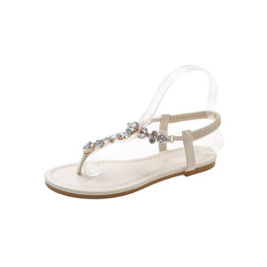 Free Shipping WomenS Flat Sandals 2026 Summer New Korean Style Slip-On Bohemian Rhinestone Plus-Size Beach Sandals