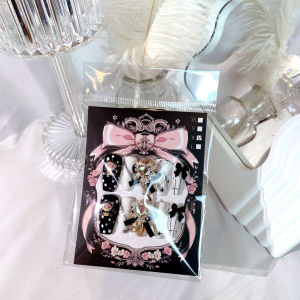 Mid-length Trapezoidal Artificial Nails Sweet and Cool Bow and Cross Decorations Fake Nails Reusable and Removable Nails [with tool kit]